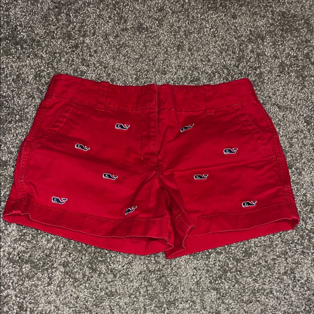 Vineyard Vines Girls Red Shorts with Blue Whales
